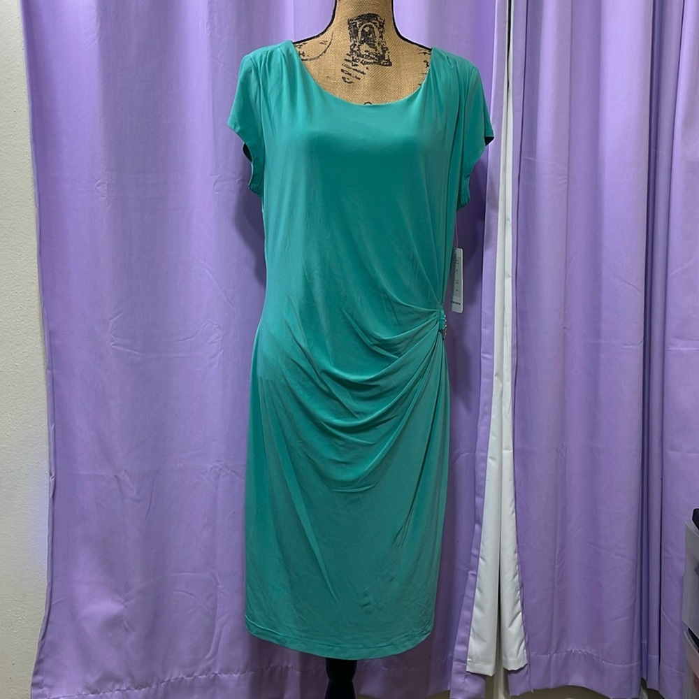 Green Short Sleeve Ruched Melek Sheath Dress NWT